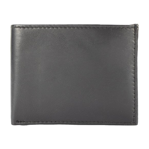 Men Lambskin Leather Wallet with Bifold 2 Center Flap, Black - Picture 12 of 13